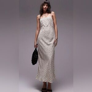Topshop Square Neck Adjustable Strap Polka Dot Ankle Length Dress